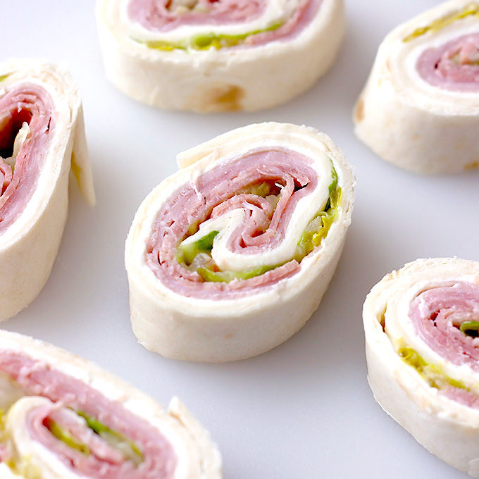 Cream Cheese Italian Pinwheels on a white board