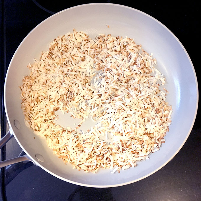 toasted coconut in a skillet