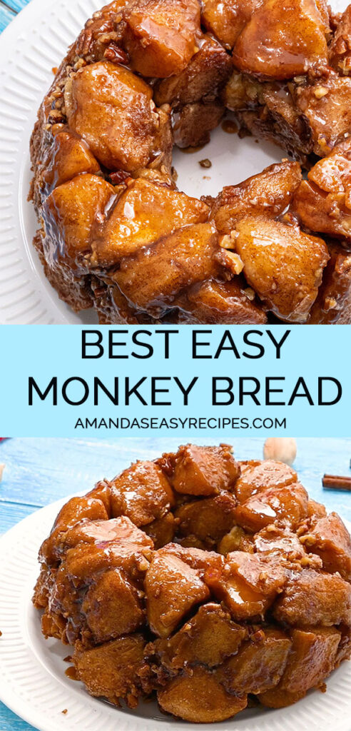 2 image collage with text showing monkey bread