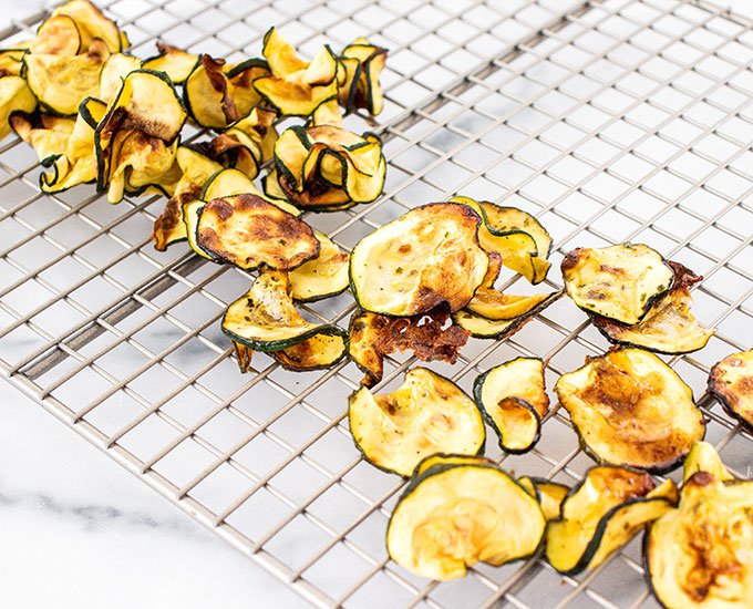 ranch zucchini chips on a cooling rack