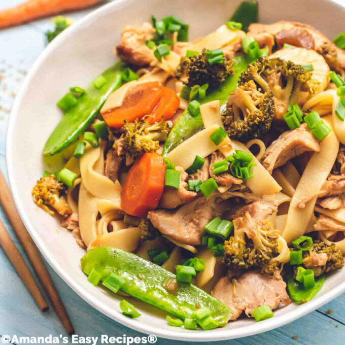 bowl filled with chicken lo mein