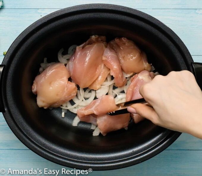 crockpot with onions and chicken