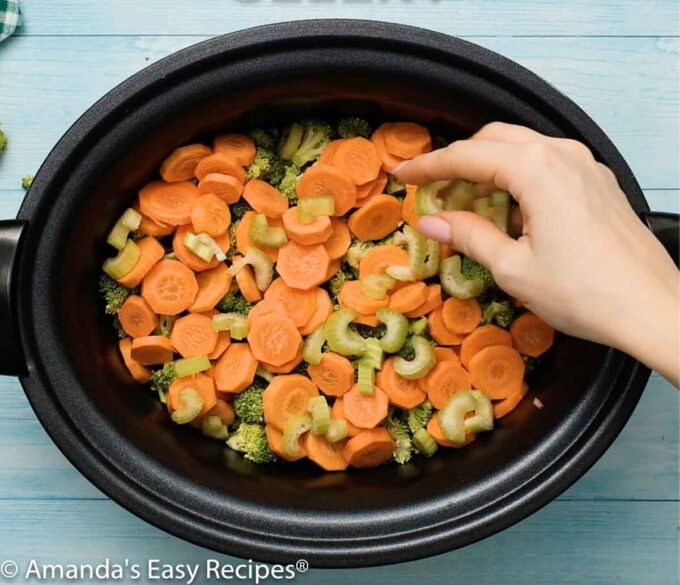 crockpot with carrots and broccoli
